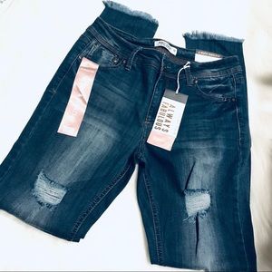 Almost Famous Ripped Mid-Rise Roll Cuff Jeans